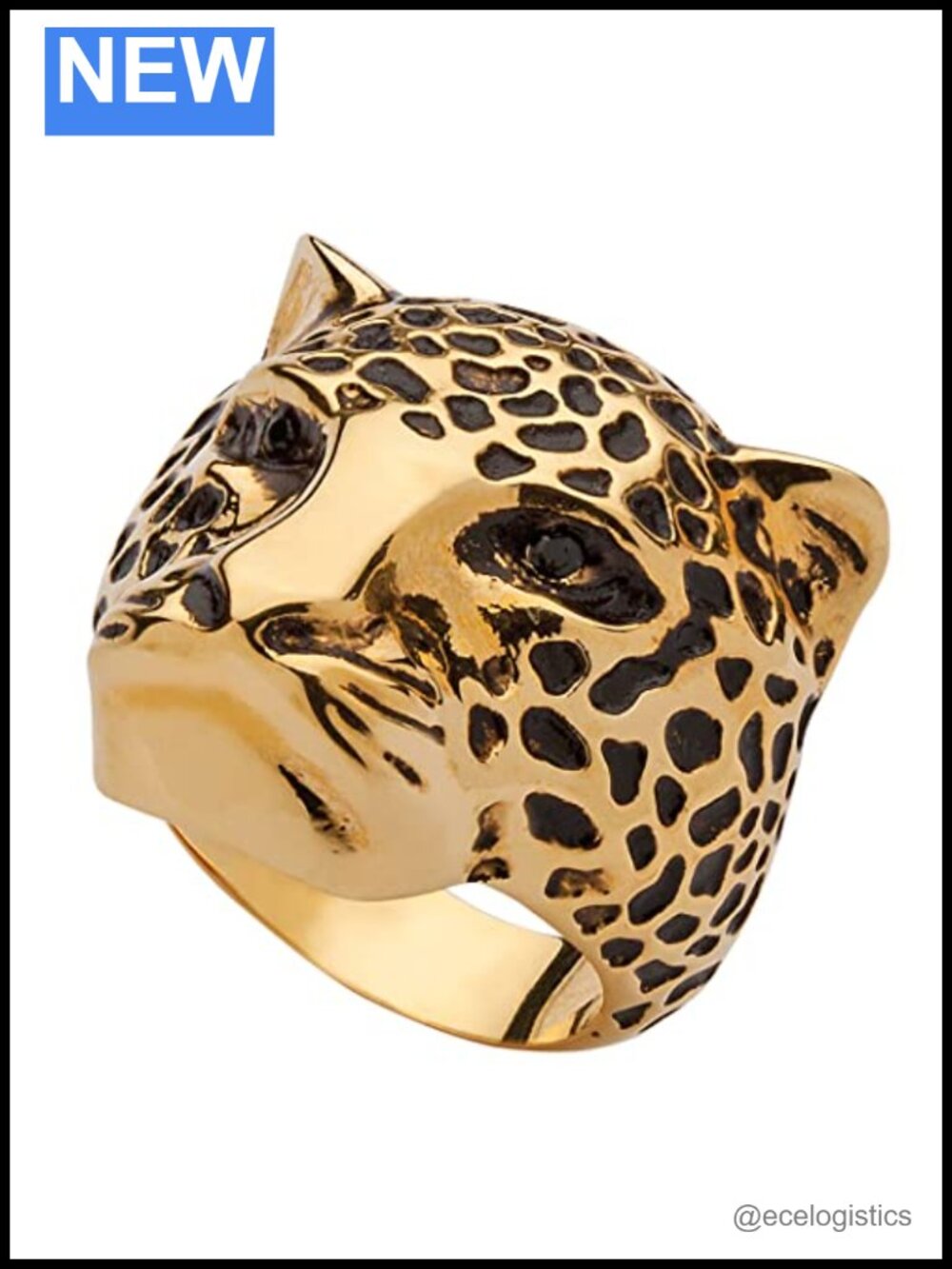 14k Gold-Plated Round Crystal Leopard Statement Ring Size 10